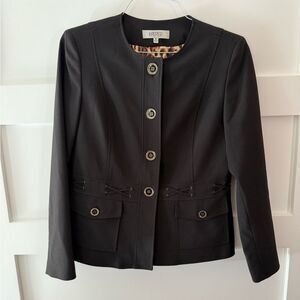 Kasper black jacket with leopard print lining size 10
